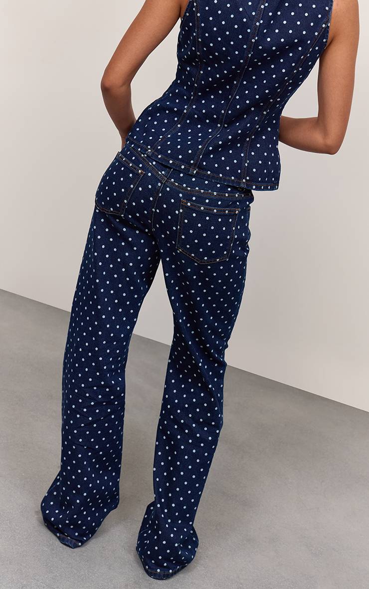 Bleu Indigo Jean Droit À Pois