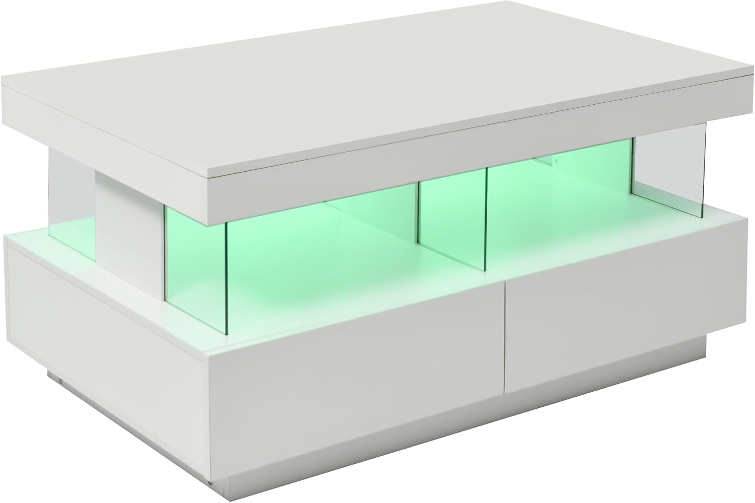 Merax Hochglanz Couchtisch mit LED-Beleuchtung und Acrylplatten – Moderner Sofatisch für Wohnzimmer – Langlebig, Kratzfest und praktisch Weiß