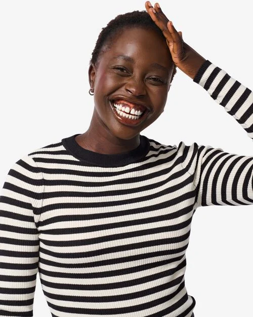 pull femme côte Louisa noir/blanc