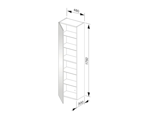 KEUCO X-Line hoge kast, BxHxD 48 x 175 cm x 30 cm, frontkleur: glanzend wit, 33130300001