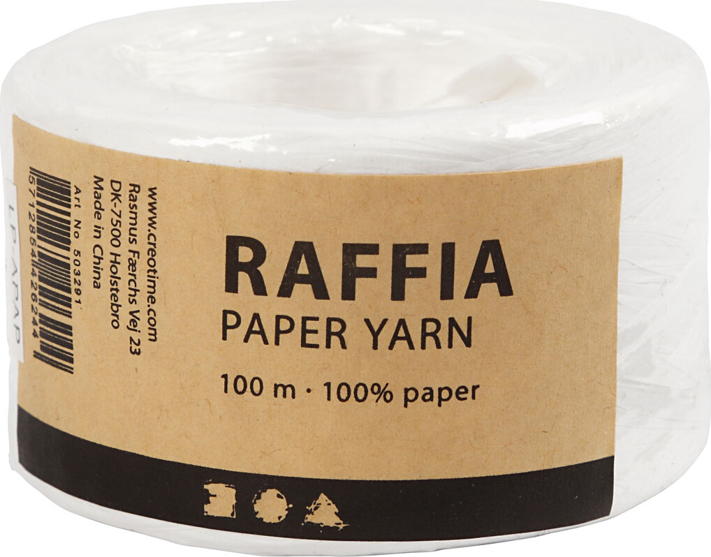 Raffia Papirgarn - B 7-8 MM - Hvid - 100 M