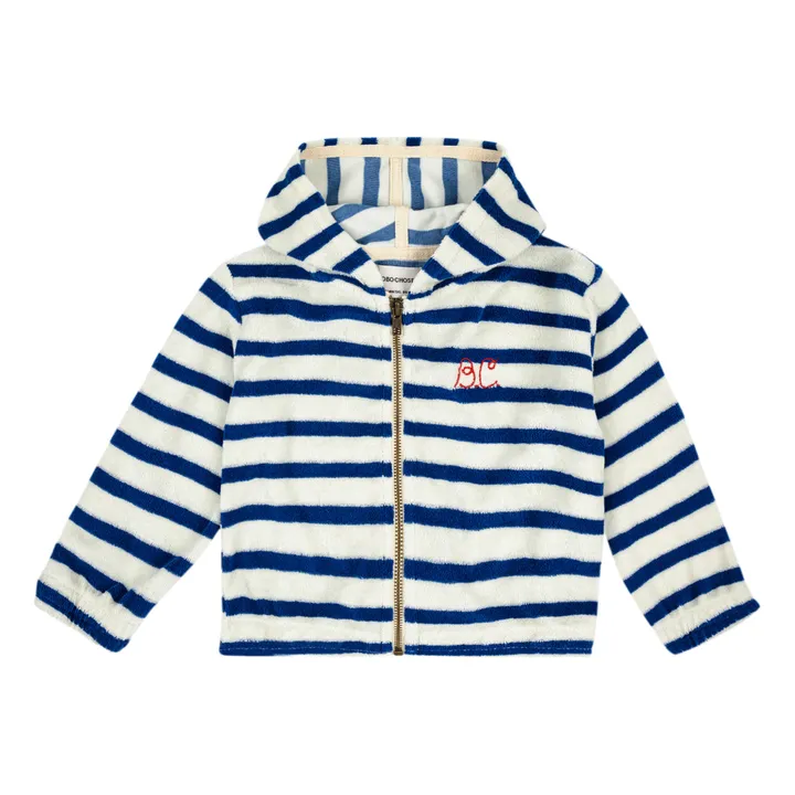 Bobo Choses Sweat Zippé à Capuche Eponge Coton Bio Rayé | Bleu marine