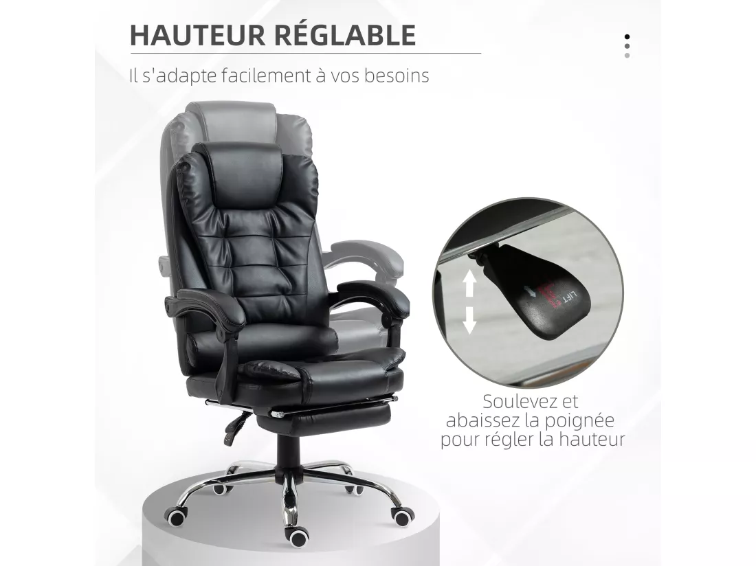 Fauteuil de bureau fauteuil manager grand confort réglable dossier inclinable repose-pied revêtement synthétique noir