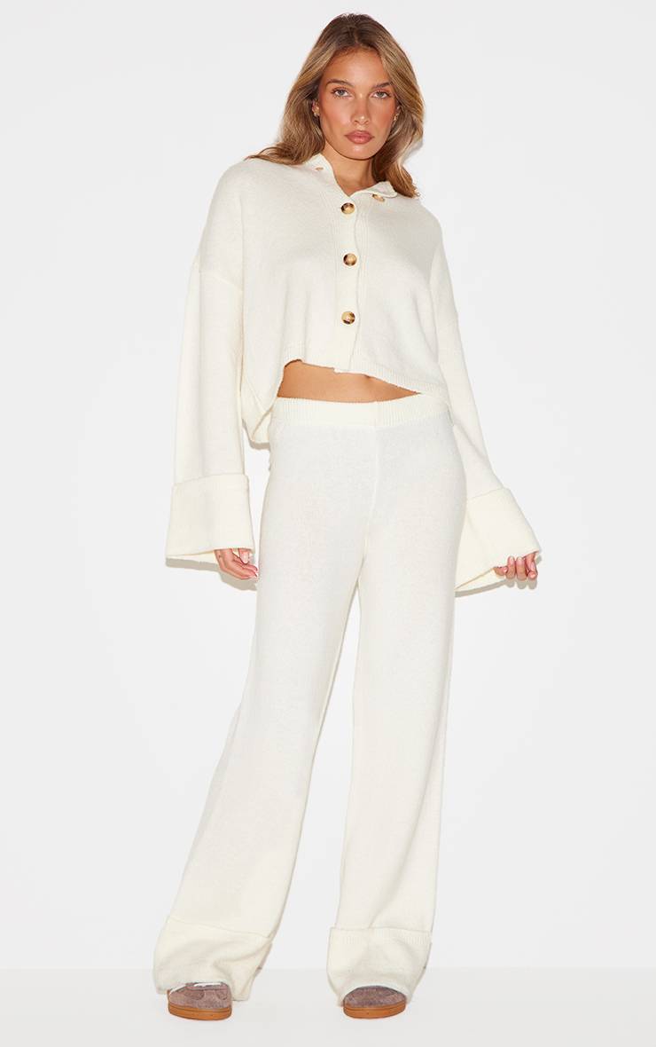 Crème Cardigan En Maille À Manches Retroussées