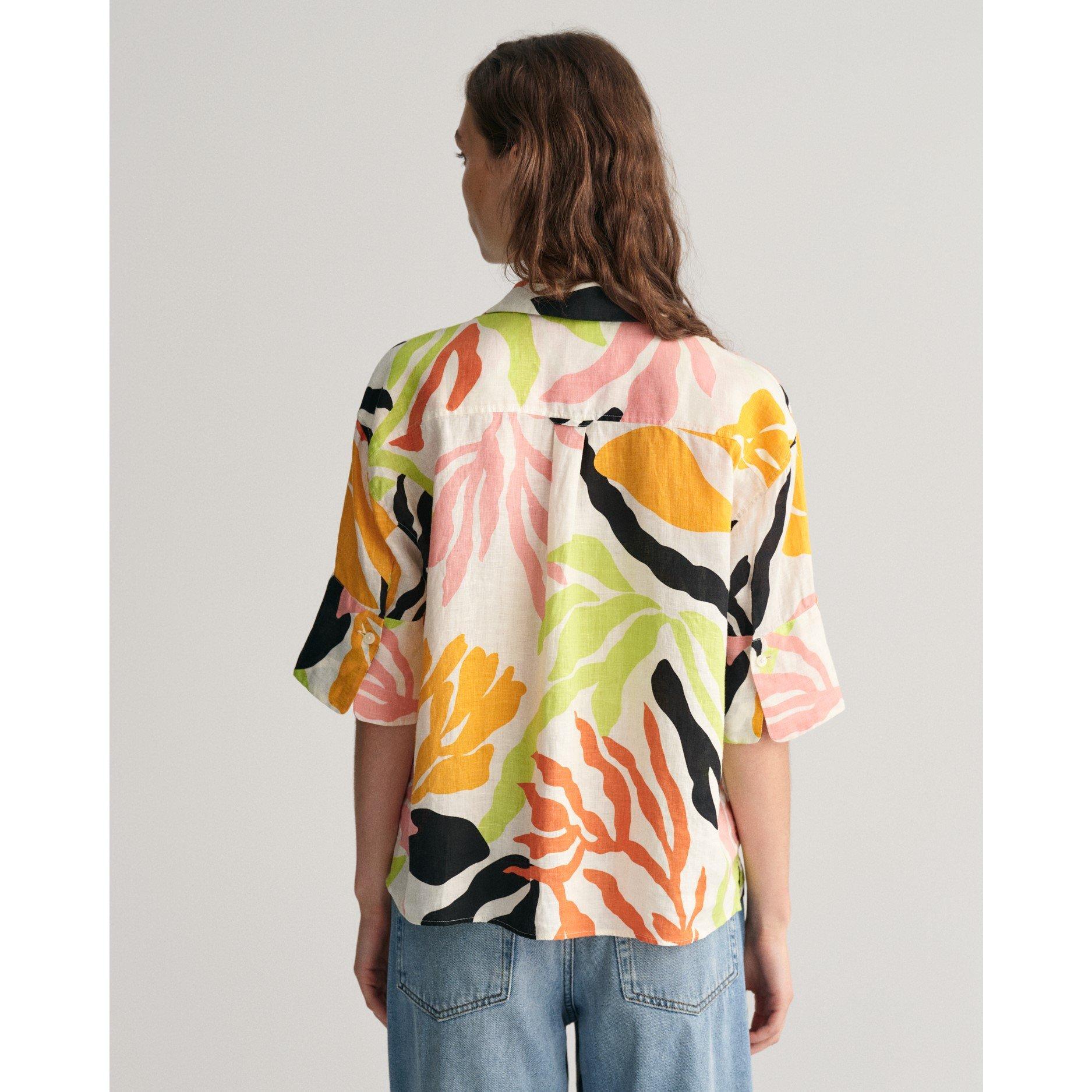 Gant Relaxed Fit Palm Print Linen Short Sleeve Shirt