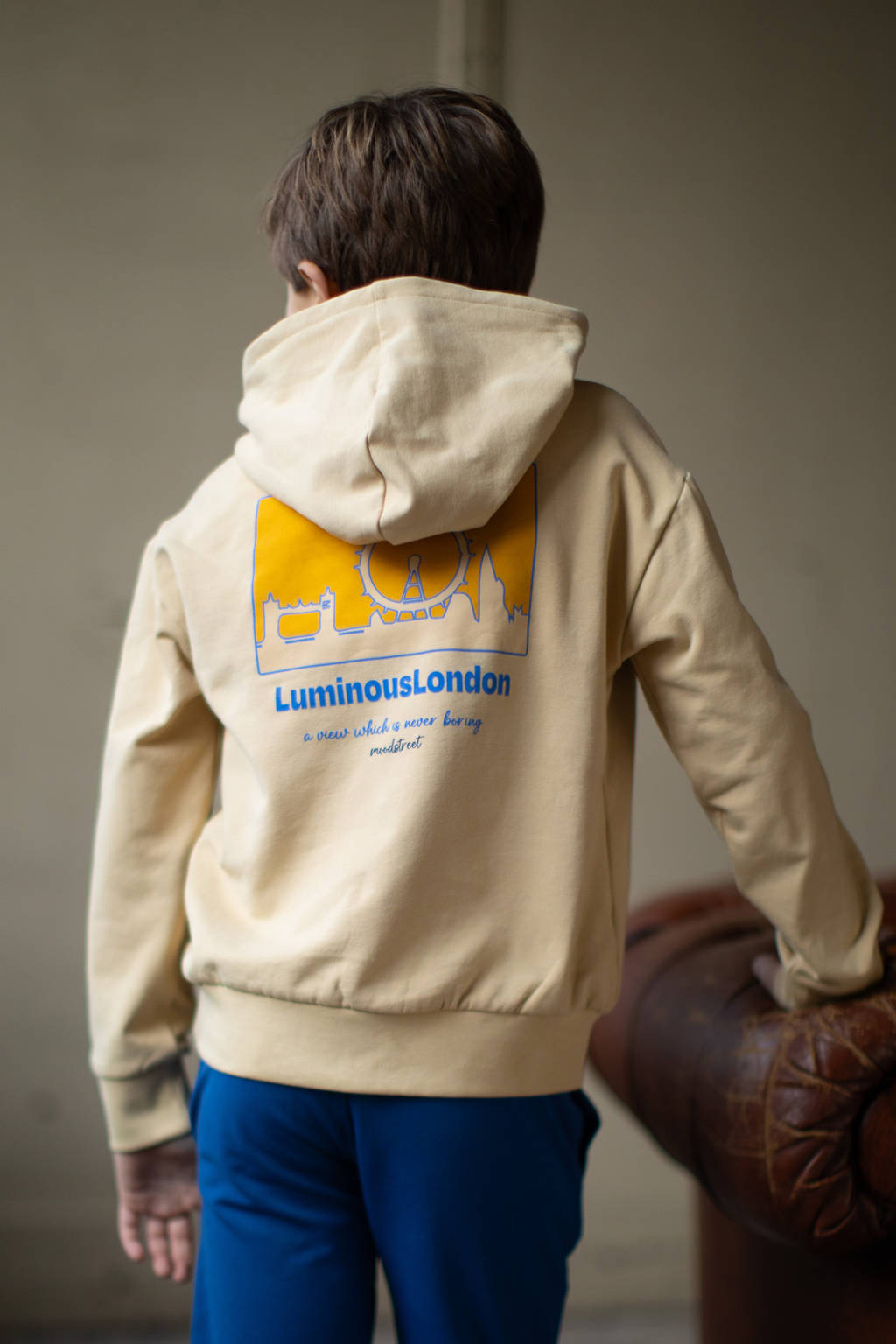 Moodstreet hoodie Sem met backprint beige