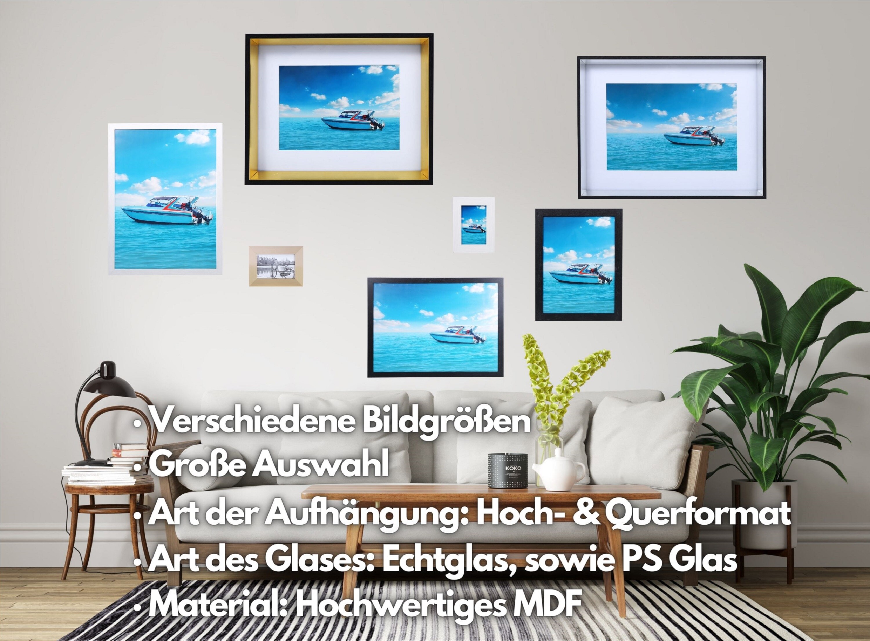 Ecosa Bilderrahmen 10x15cm Echtglas MDF Wandhalterung goldfarben