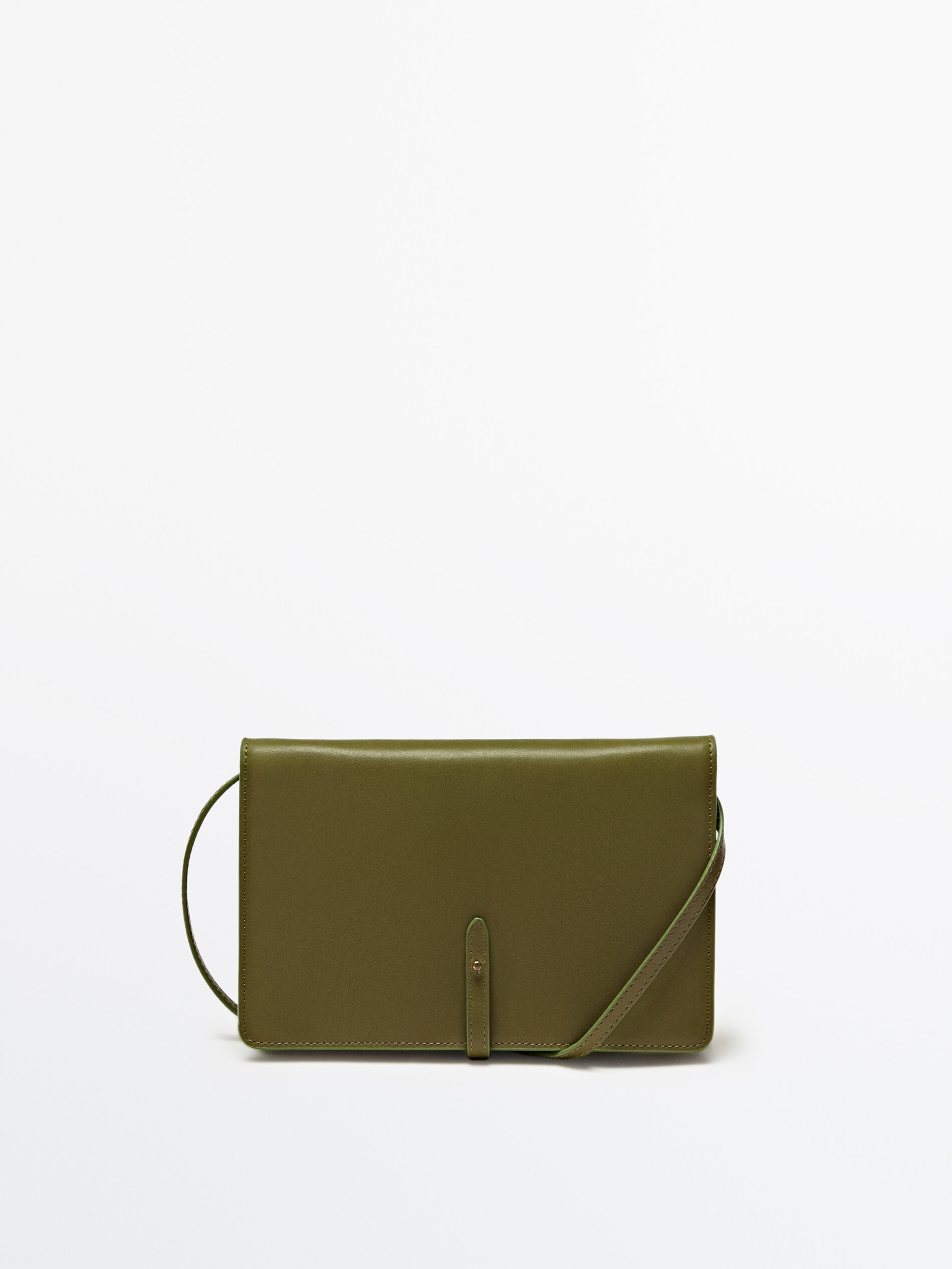 Bolsa de ombro em couro com porta-celular - Cáqui