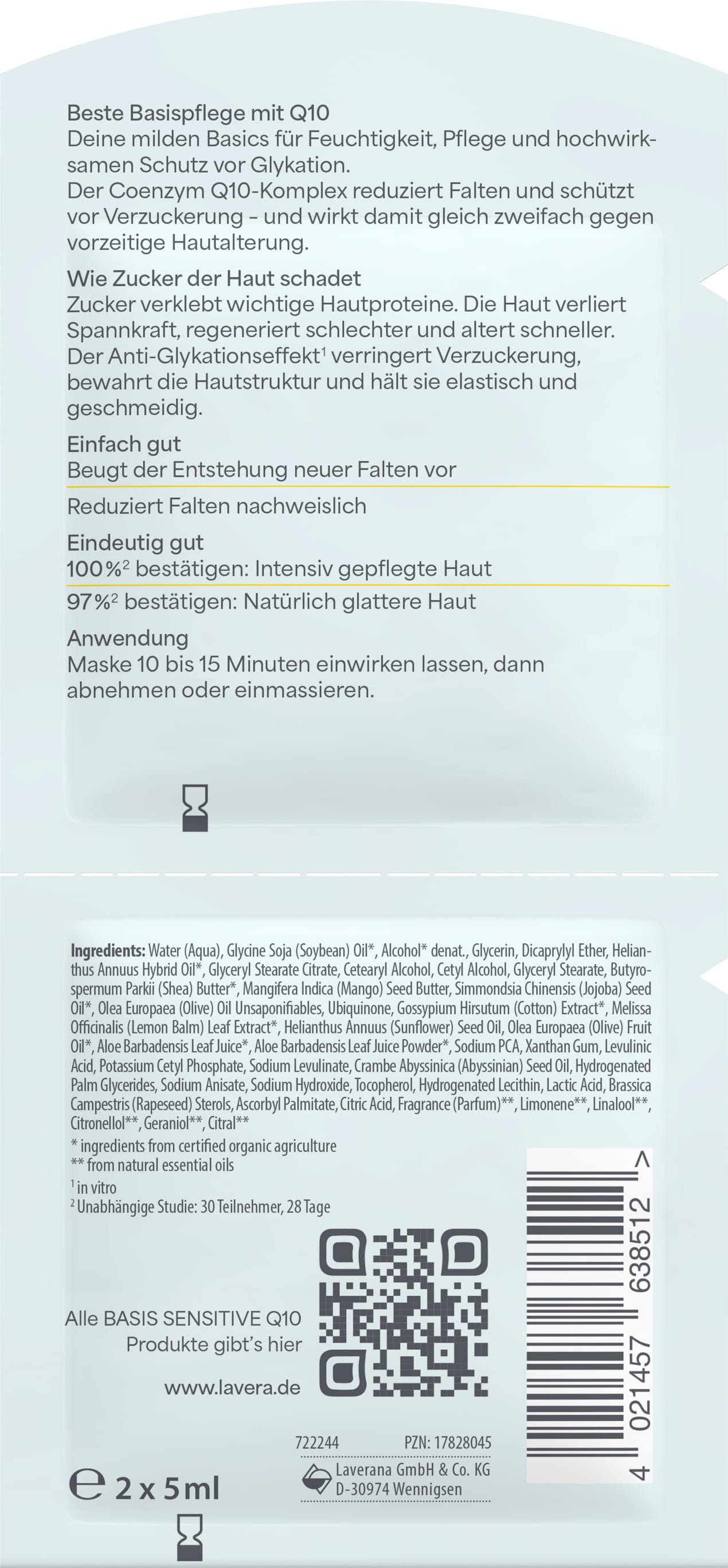 lavera  Basis Sensitiv Anti-Falten Maske Q10, 10 ml