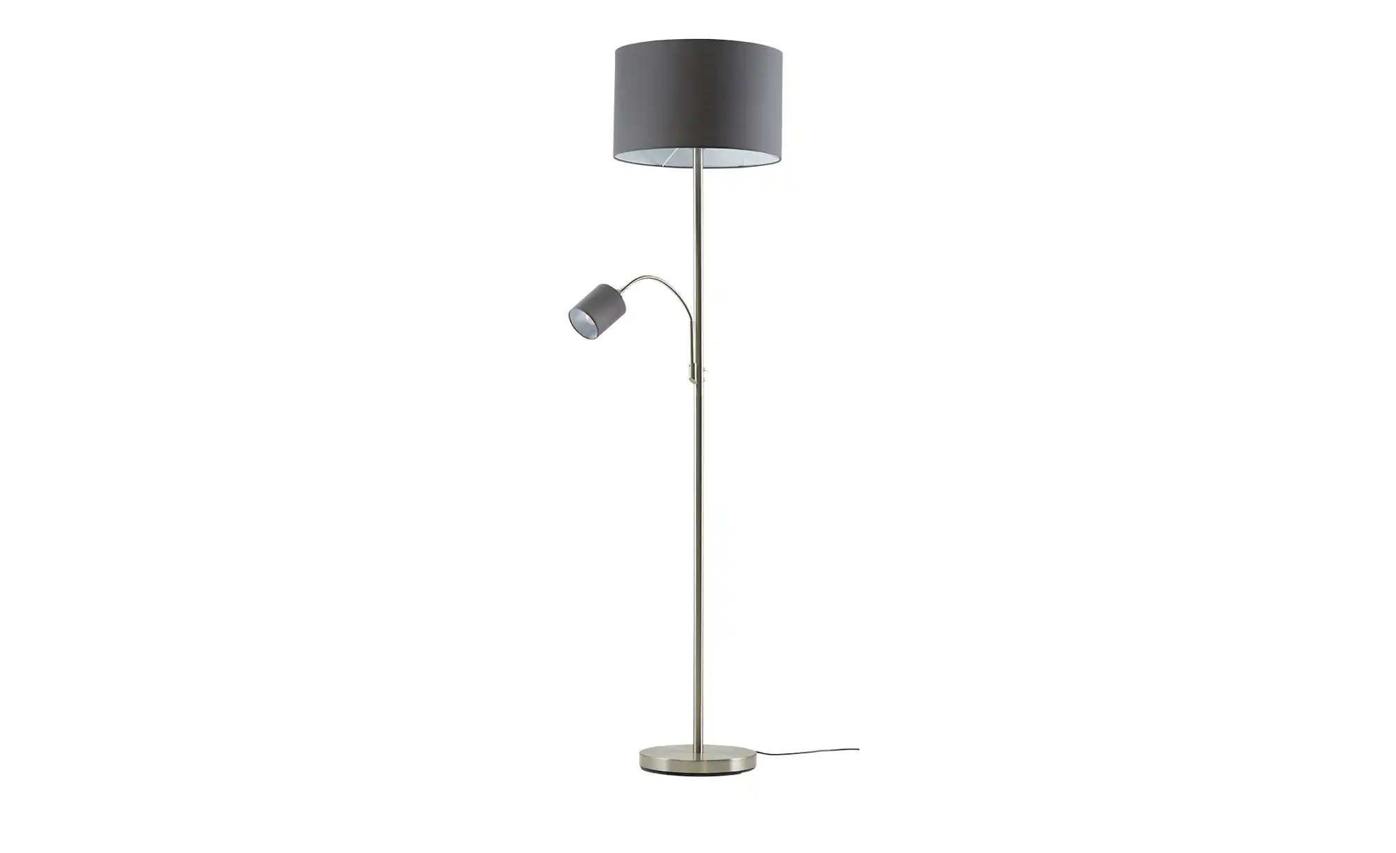 Trio Stehleuchte, 2-flammig, nickel matt, Stoffschirm grau