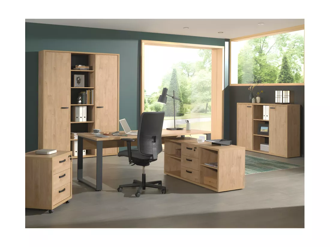 Ensemble de 5 meubles de bureau professionnel coloris chêne doré collection DEPÉ