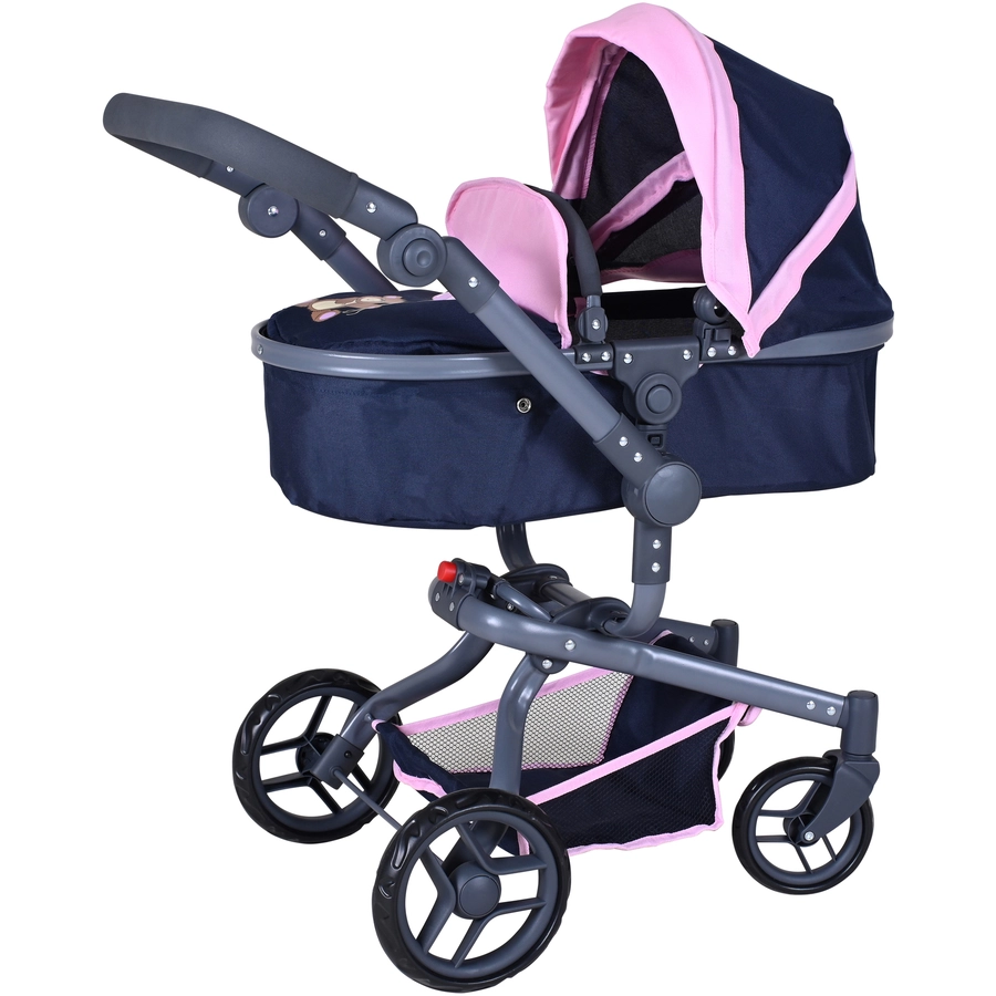 knorr toys® Puppenwagen Boonk - Navy pink bear blau