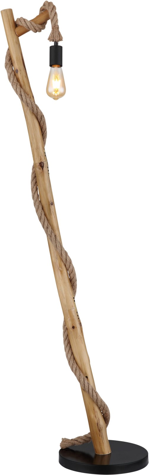 Standleuchte - schwarz matt - Buche - Hanfseil - 150 cm