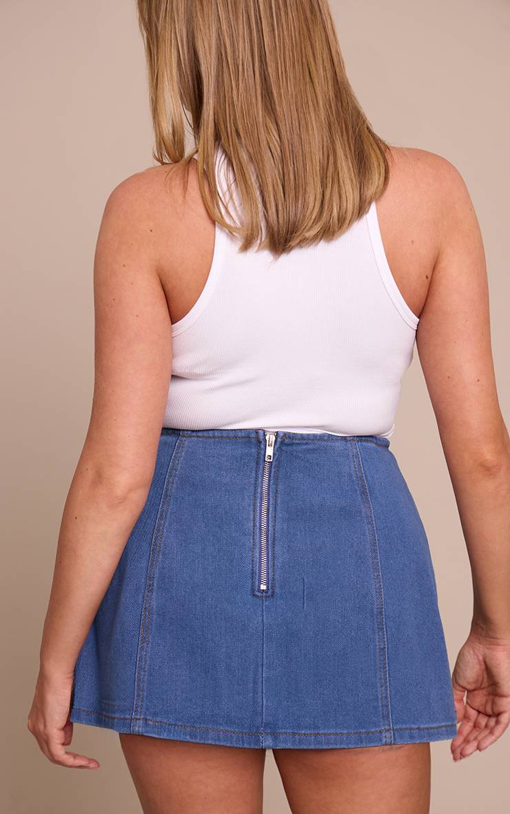 Bleu Foncé Jupe-short En Denim Stretch Sculptant Effet Évasé