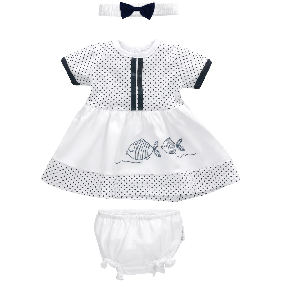 Baby Sweets 3tlg Set Kleid + Shorts + Mütze Lieblingsstücke Kleider weiß navy