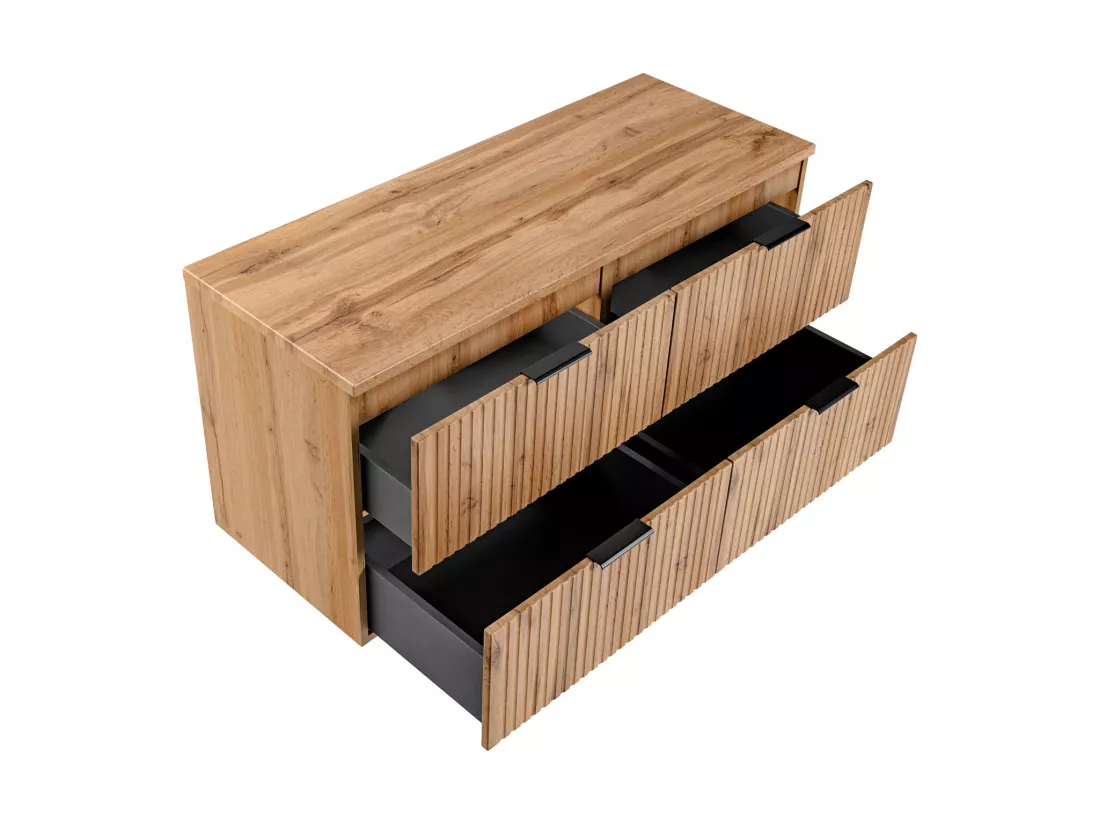 Meuble sous vasque suspendu strié avec planche - Naturel clair - L120 cm - ZEVARA