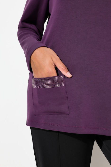Sweatshirt, Ziersteintaschen, Boxy, Stehkragen, Langarm