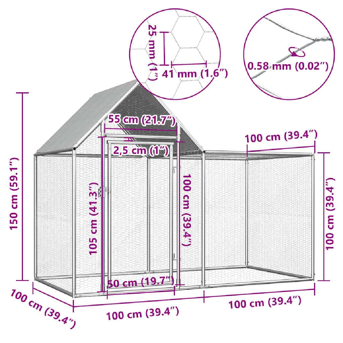 vidaXL Poulailler 2x1x1,5 m Acier galvanisé