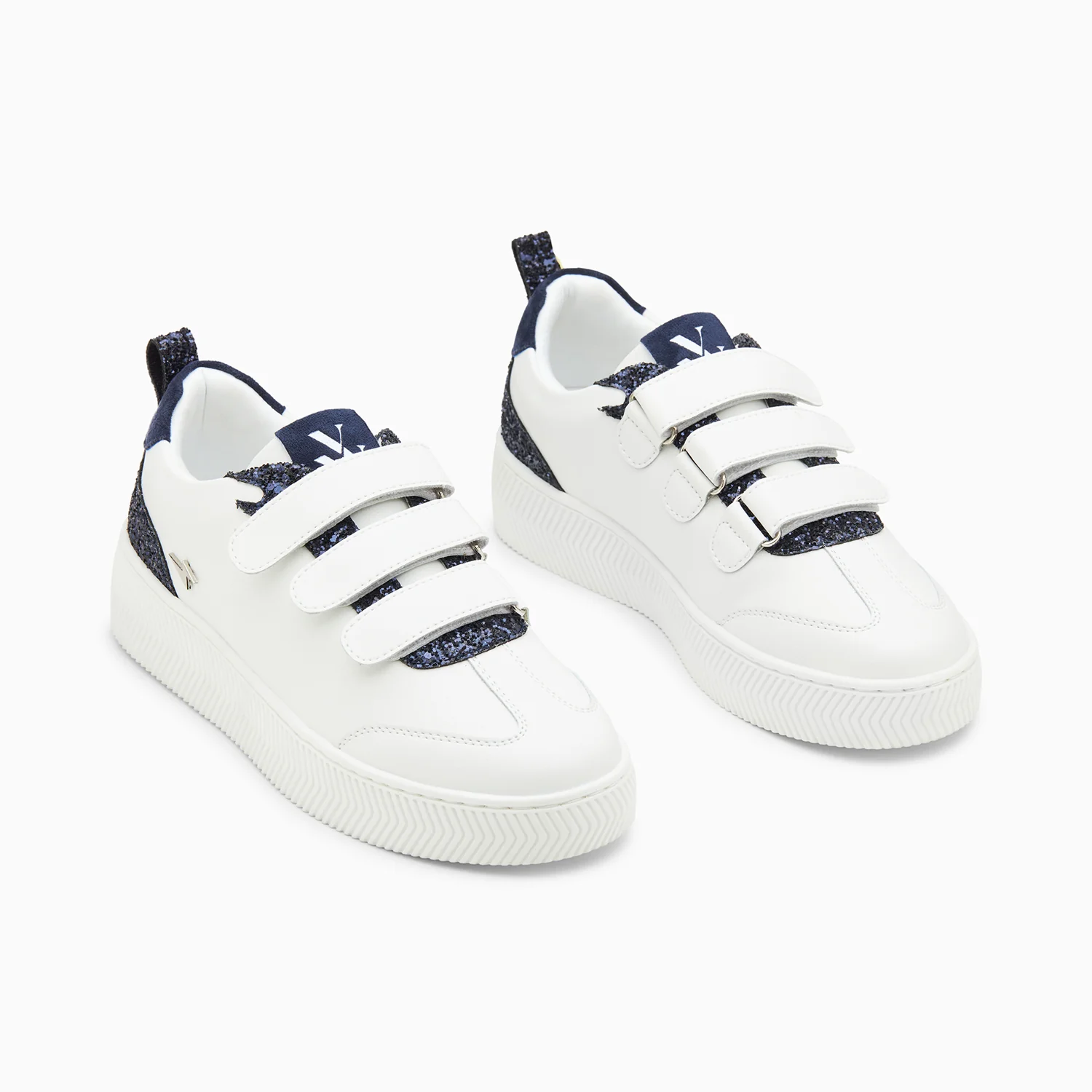 Sneakers-Baskets Eline blanc et bleu pailleté à scratchs