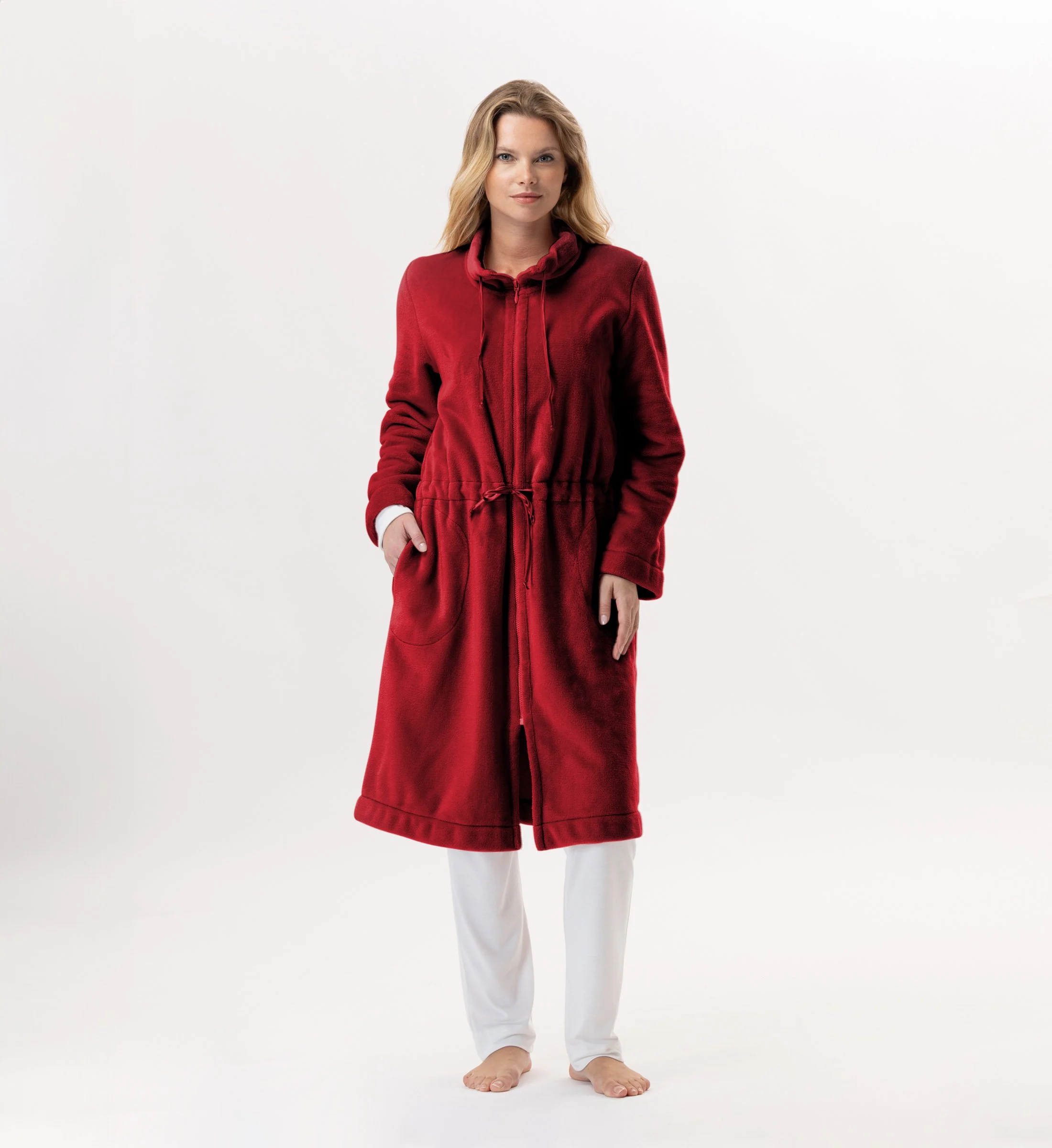 ESSENTIEL 853 - Veste zippée en peluche flanelle | Rouge