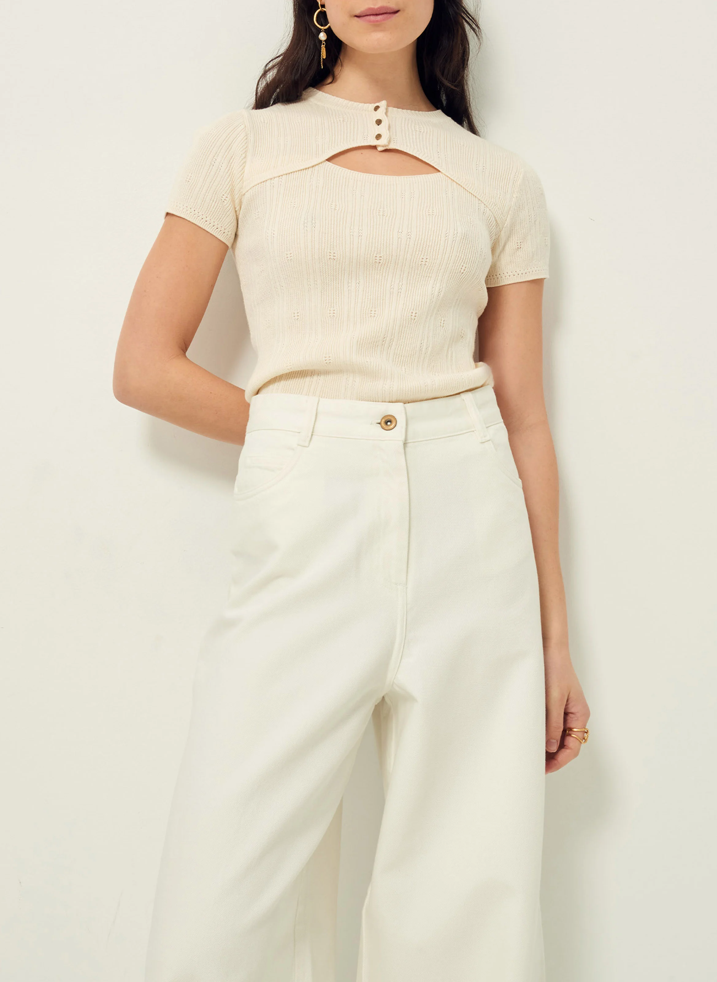 SHANTI - Pull col rond ajusté | Beige