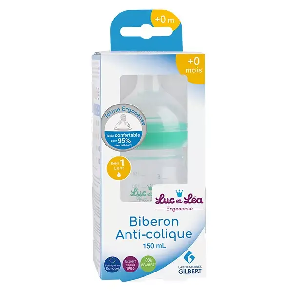 Mamadeira de plástico Luc and Léa Green com estampa de hipopótamo, 150ml