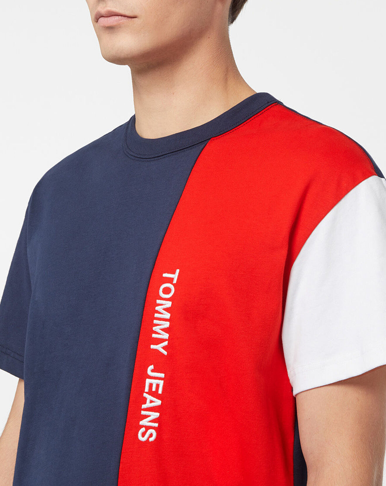 Tommy Jeans T-Shirt Colorblock bleu/rouge