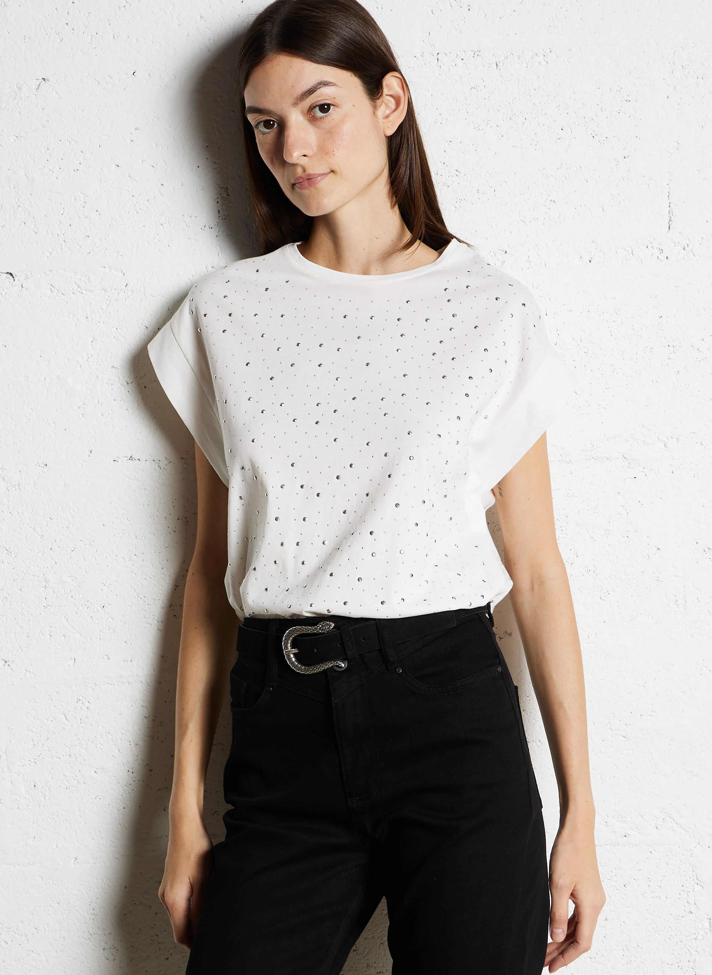 Tee-shirt col rond à clous en coton | Blanc