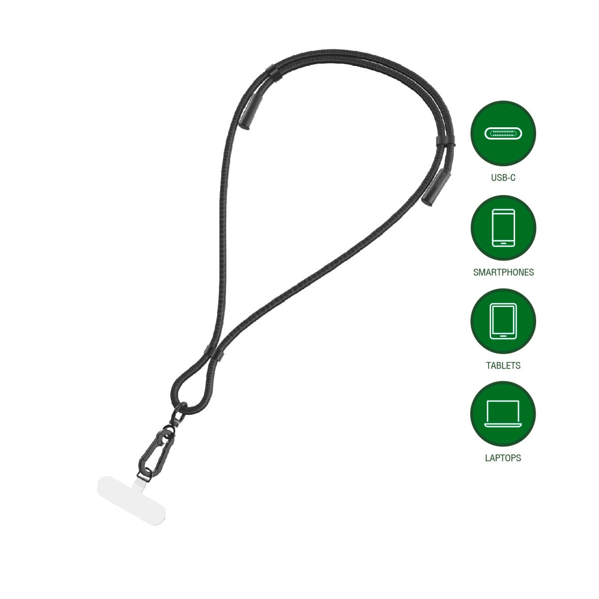 4smarts USB-Kabel »USB-C Handykette Necklace PhonoLace, schwarz« USB-C 100 cm Unterstützt bis zu 60 W PD und 480 Mbps