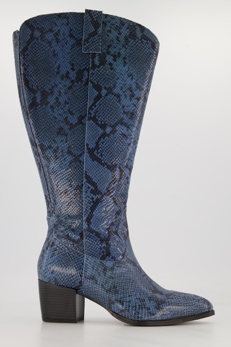 Lederstiefel, XXL-Schaft, Schlangenlederoptik, Weite H