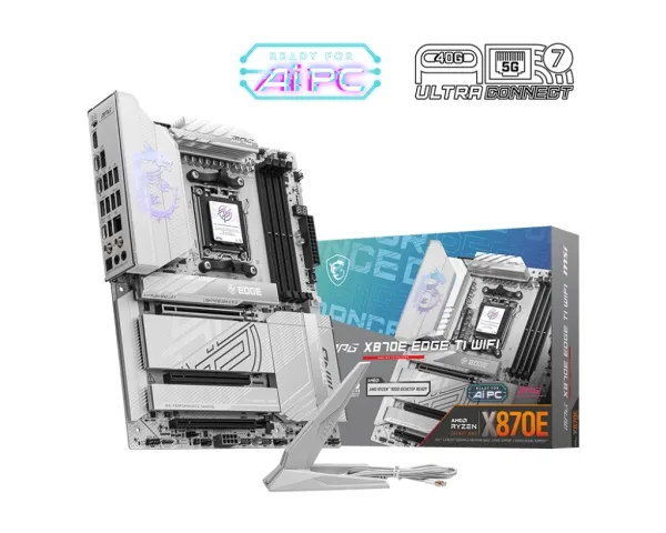 MSI MPG X870E EDGE TI WIFI - Bundkort - ATX - Socket AM5 - AMD X870E Chipset - USB4, USB-C 3.2 Gen 2x2, USB-C 3.2 Gen2, USB 3.2 Gen 2, USB 3.2 Gen 1 - 5 Gigabit Ethernet, Wi-Fi 7, Bluetooth - onboard grafik (CPU påkrævet) - HD Audio (8-kanaler)