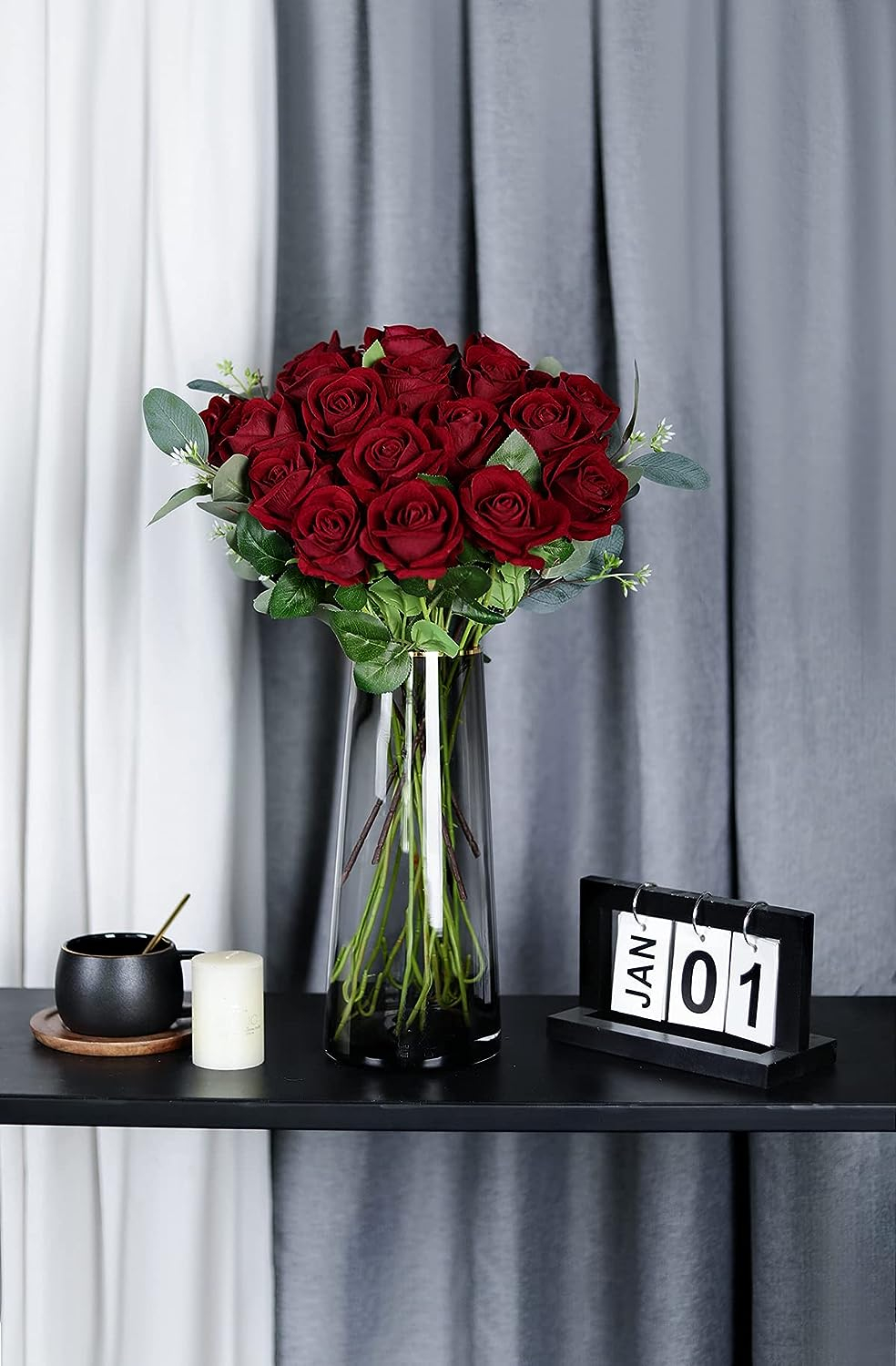 (10er Set) Romantische Deko Rosen Party Accessoire Kunstblumen Rosenstrauss für Hochzeiten / Valentinstag - Dunkelrot