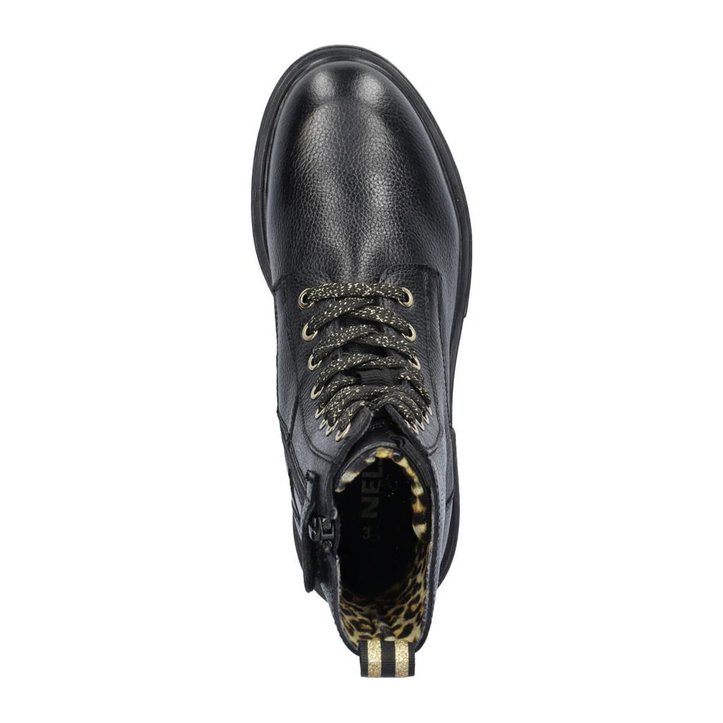 Nelson Kids leren veterboots zwart