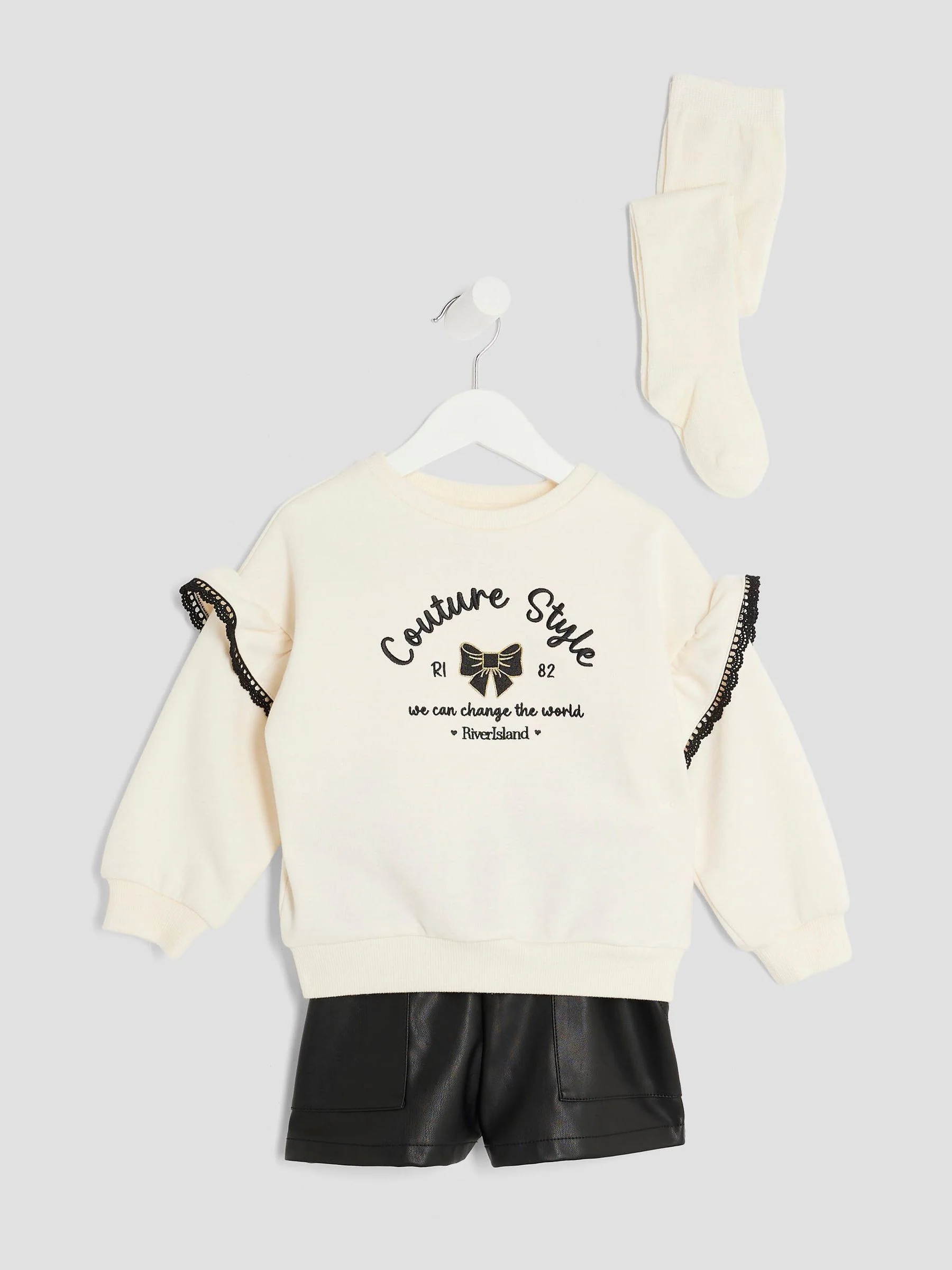 River Island Girls Faux Leather Shorts Sweaters And Leggings Set 3 Pack