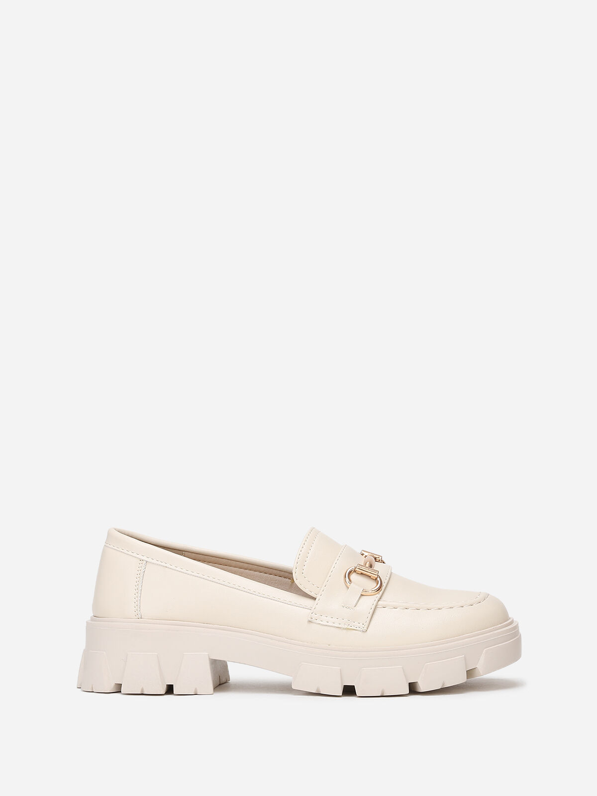Mocassins en simili à bride dorée- Beige