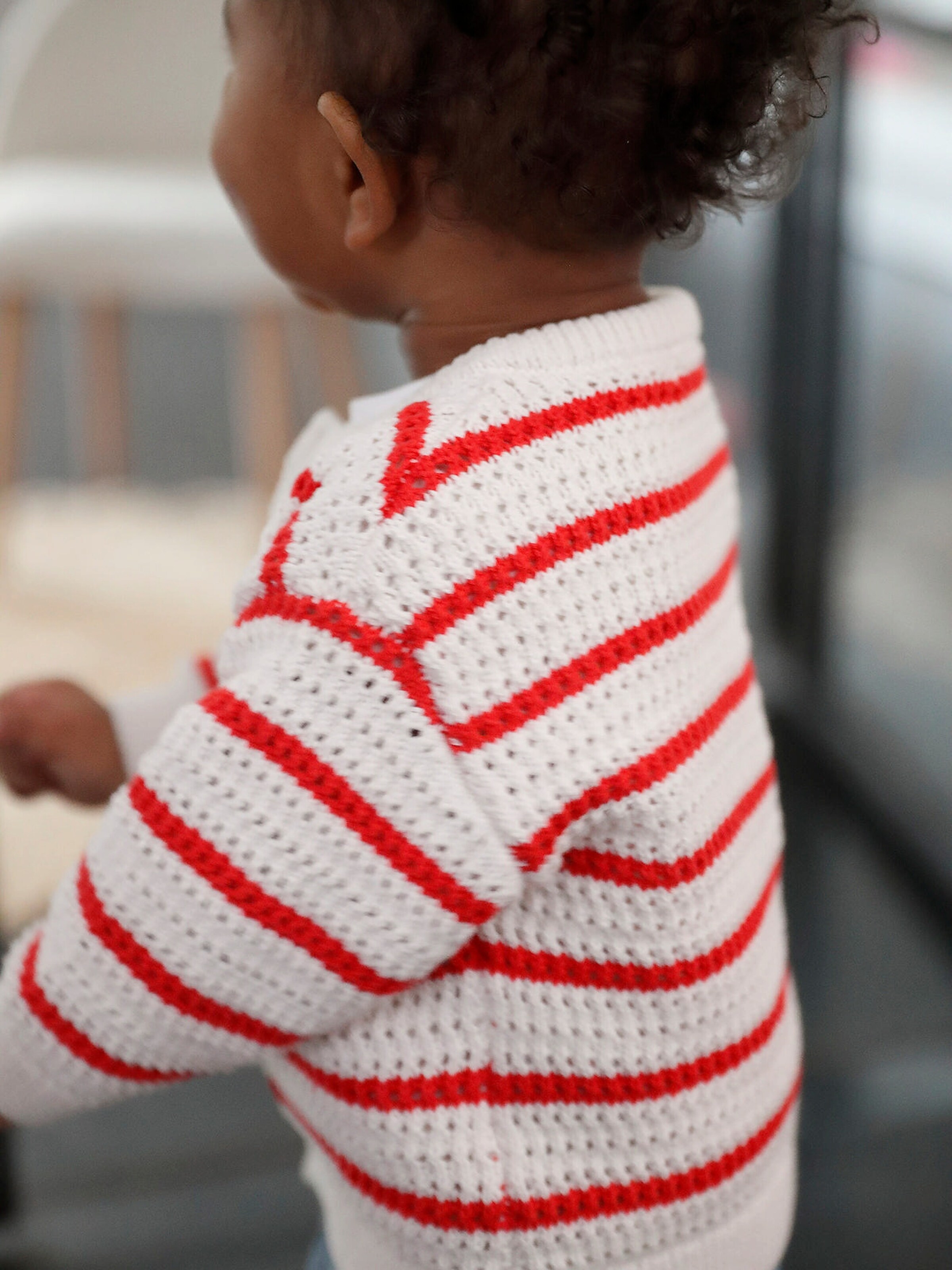 Vertbaudet Baby Strickjacke mit Ajourmuster rot gestreift