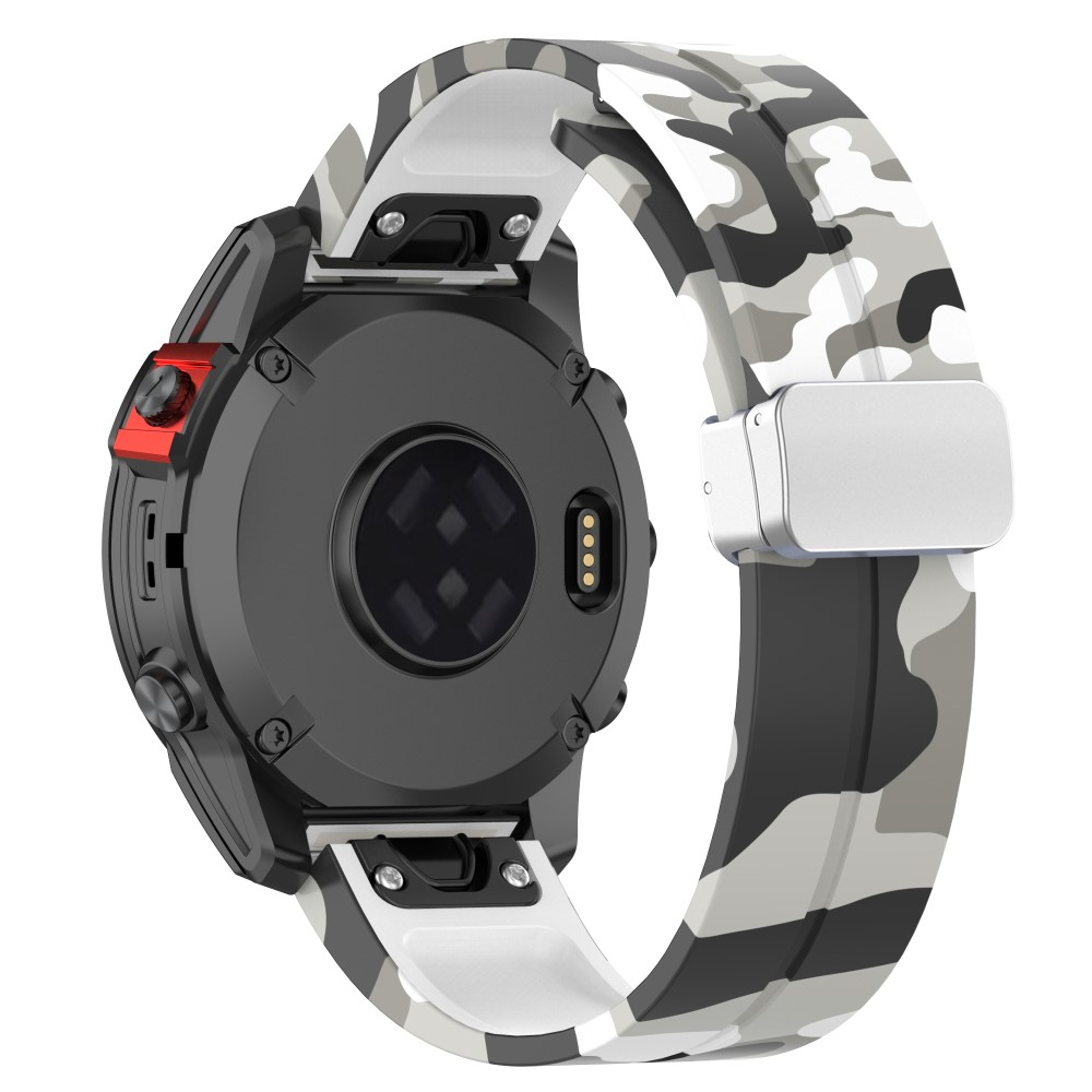 Samsung Galaxy Watch FE (40mm) Silikon Sport Armband mit Magnet-Verschluss (Gelenkumfang: 180-240 mm) - Camouflage / Weiss
