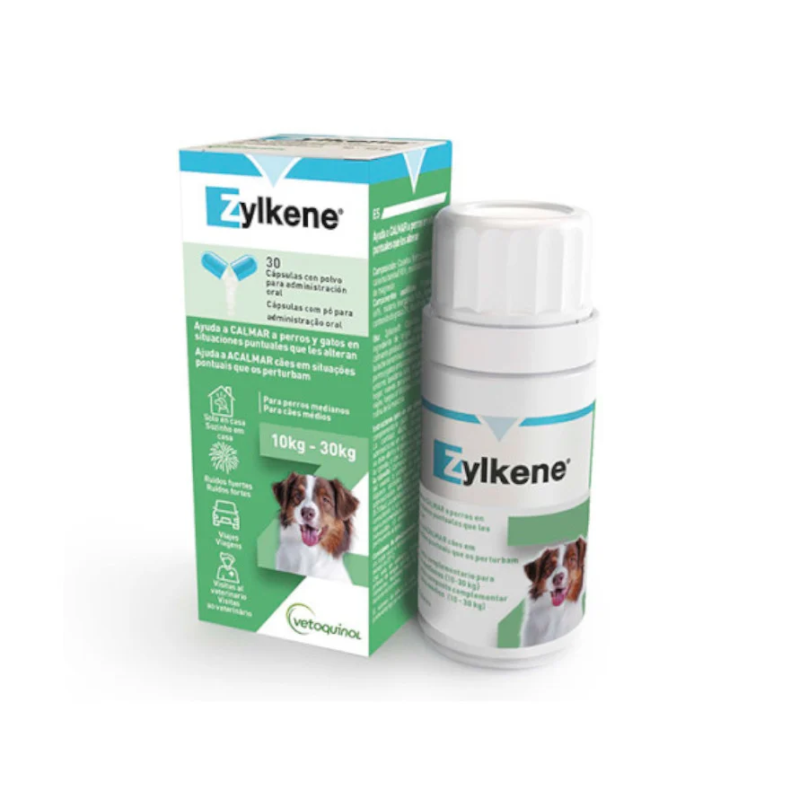 Vetoquinol Zylkene, suplemento calmante natural em cápsulas para cães e gatos.