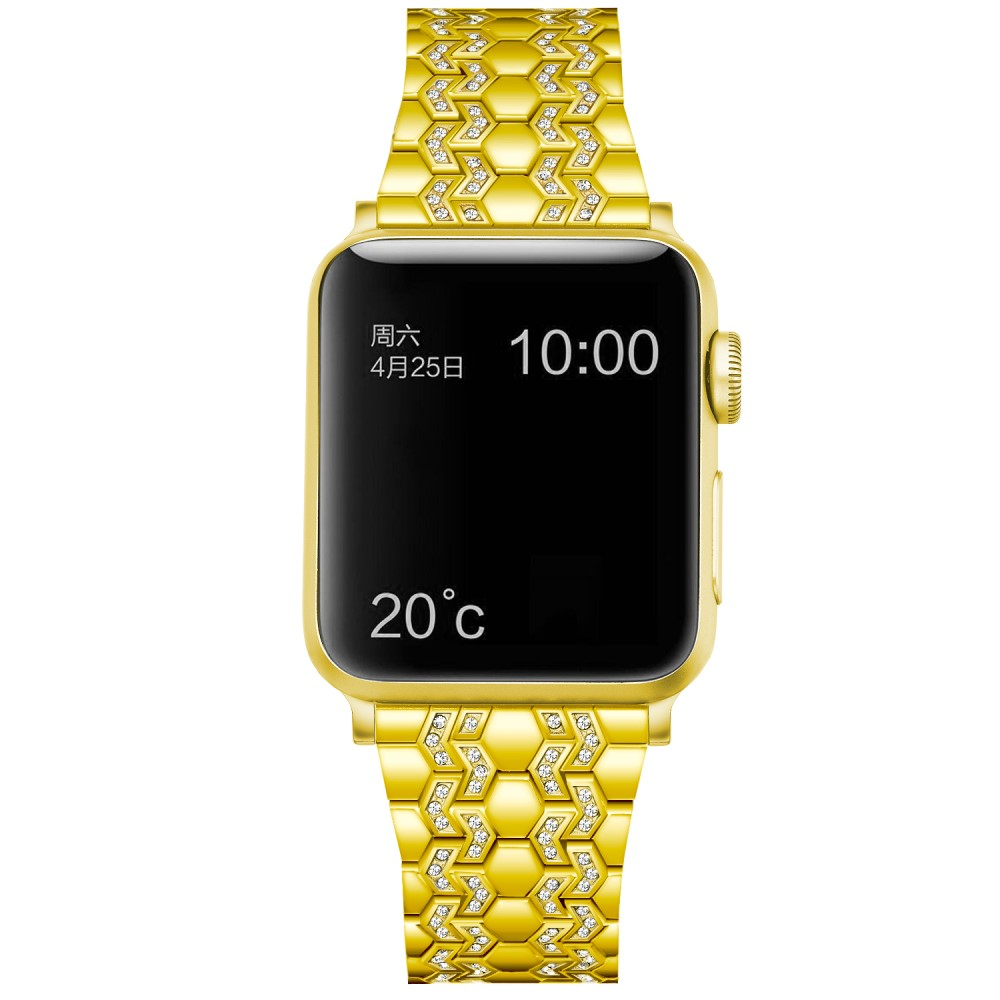 Apple Watch (49/46/45/44 mm) Edelstahl Glitzer Armband mit Waben Muster - Gold