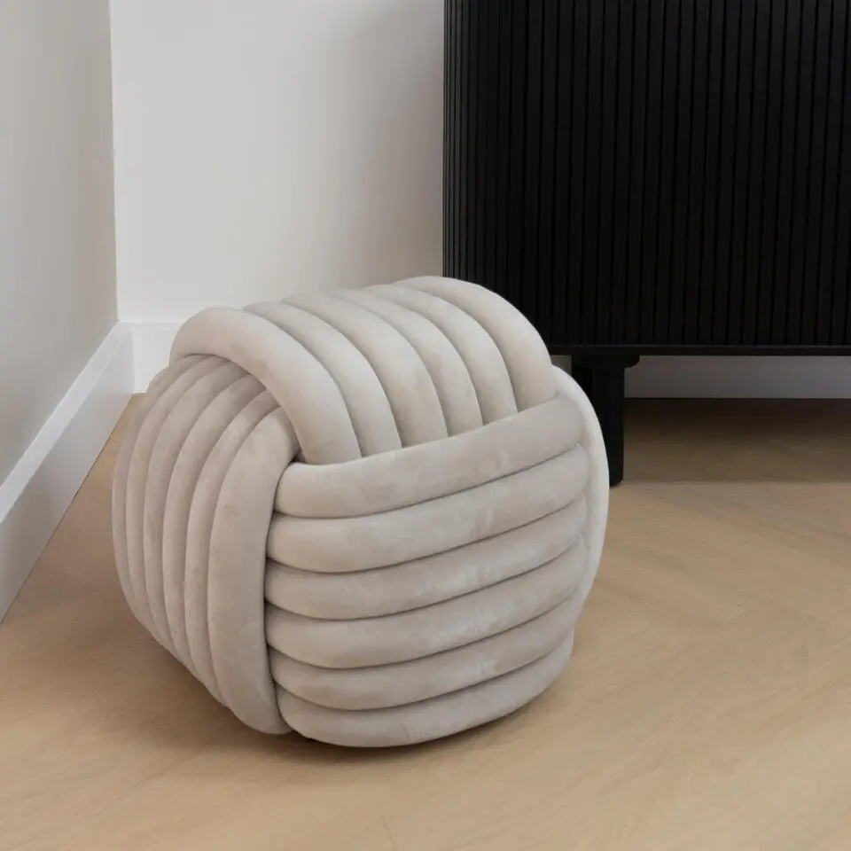 QUVIO Vierkante poef - Geknoopt - 45x45x42 cm - Beige
