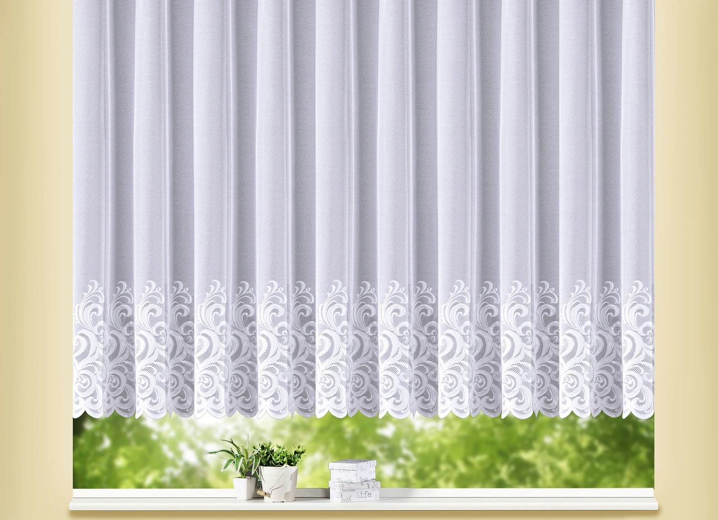 Blumenfenster-Store mit geradem Abschluss