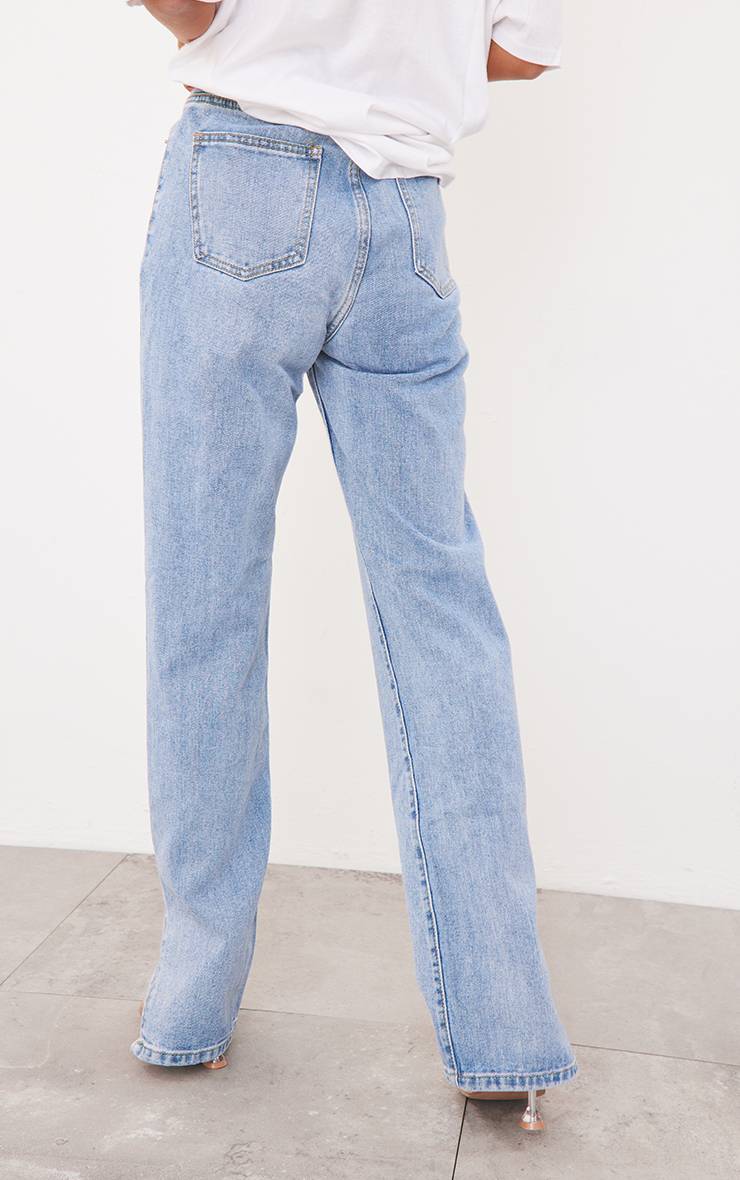 Light Blue Wash Jean Jambes Longues À Ourlet Fendu