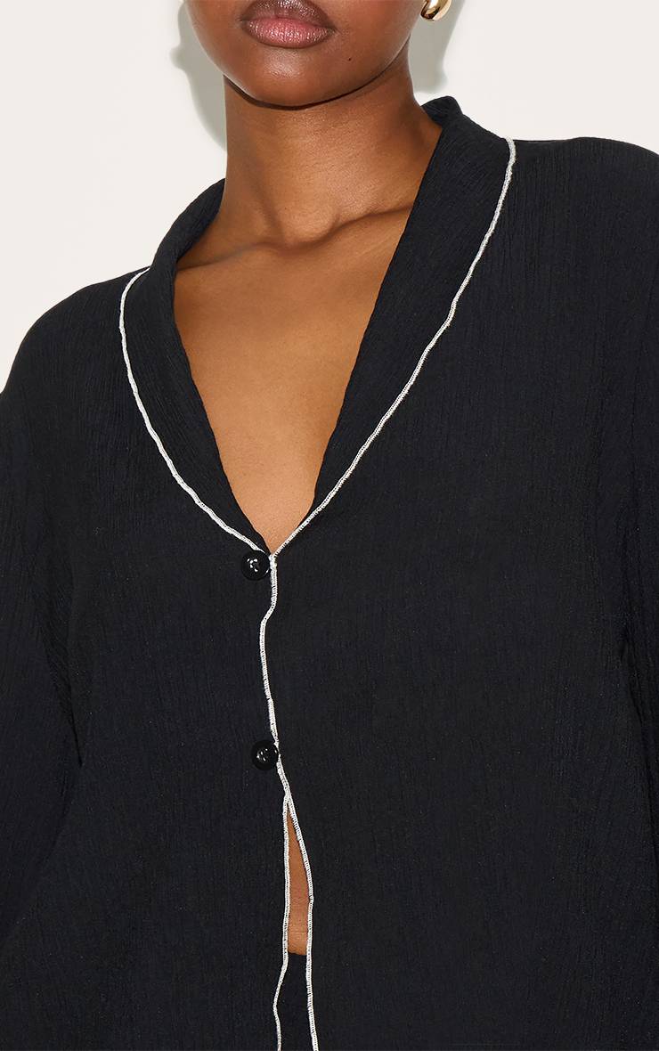 Noir Chemise Oversize Texturée Aspect Lin Avec Finitions Contrastées