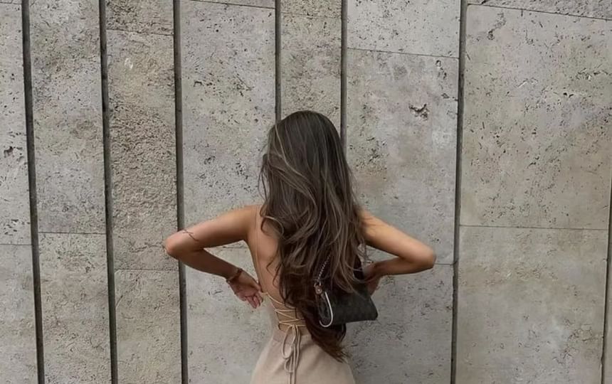 Asiris - Spaghettibandjes Open Rug Effen Maxi Bodycon Jurk