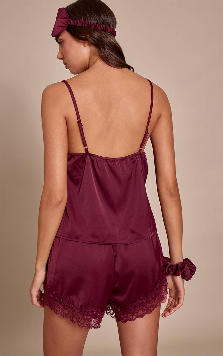Rouge Bordeaux Ensemble De Nuit En Satin Avec Sac Cadeau