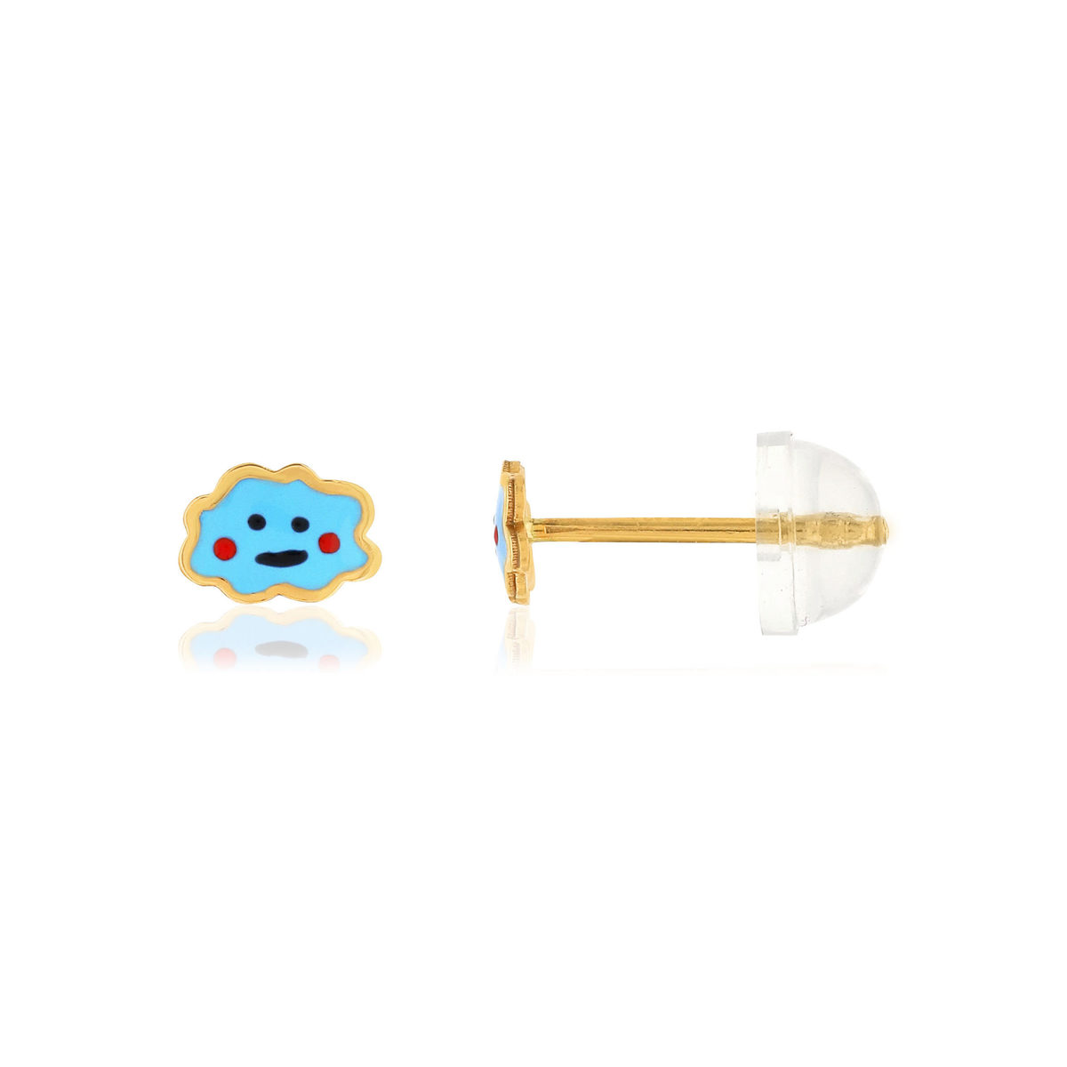 Boucles d'oreilles or jaune 375, laque. Motif nuage.