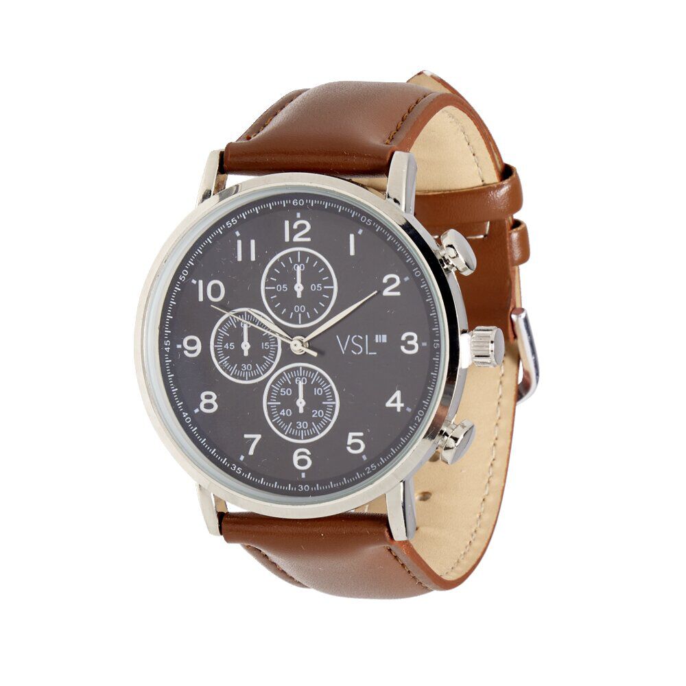 Ensemble montre et bracelet homme simili marron