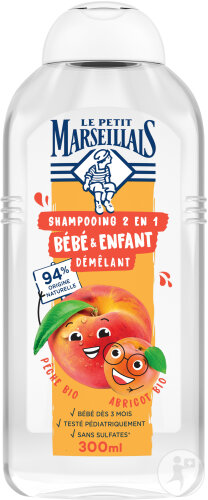 Le Petit Marseillais Shampoing 2en1 Démêlant Bébé Et Enfant Pêche/Abricot Bio Flacon 300ml