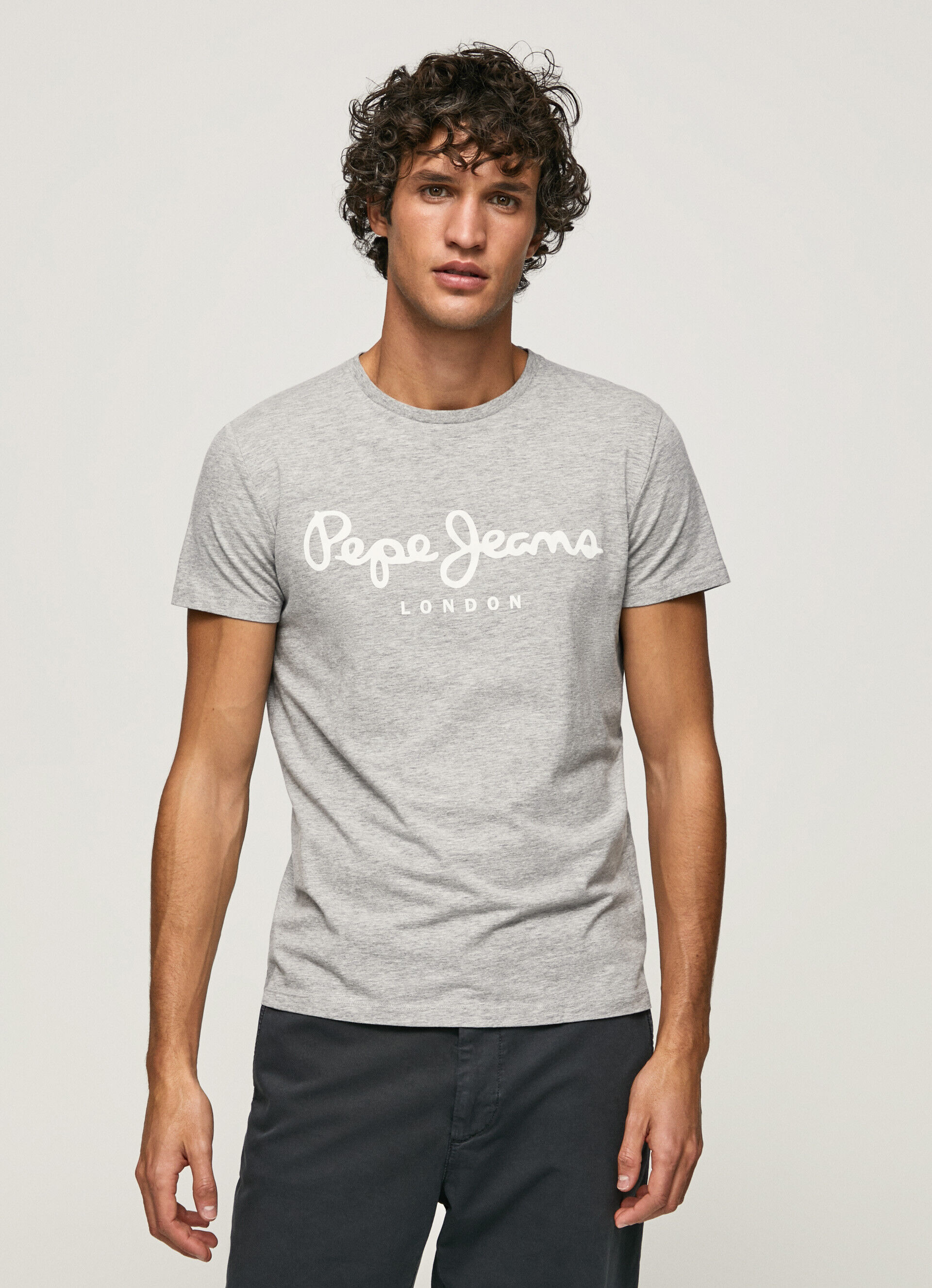 CAMISETA DE ALGODÃO DE MANGA CURTA - cinza mesclado