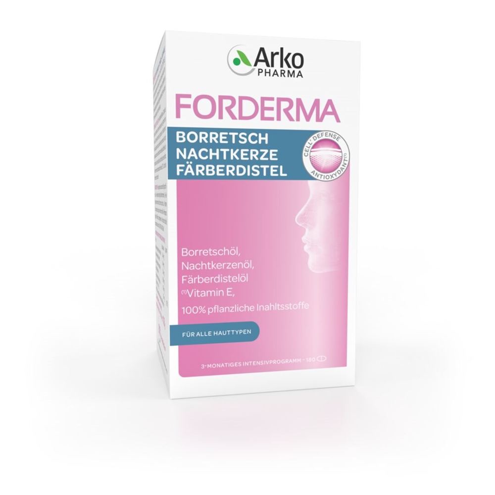 Arkopharma Forderma Borretsch Nachtkerze Färberdistel<br>180 Stück, Dose, Kapsel